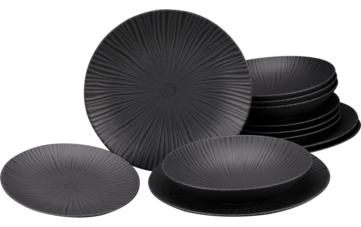 CreaTable Vesuvio Black Tellerset 12-tlg. Steinzeug