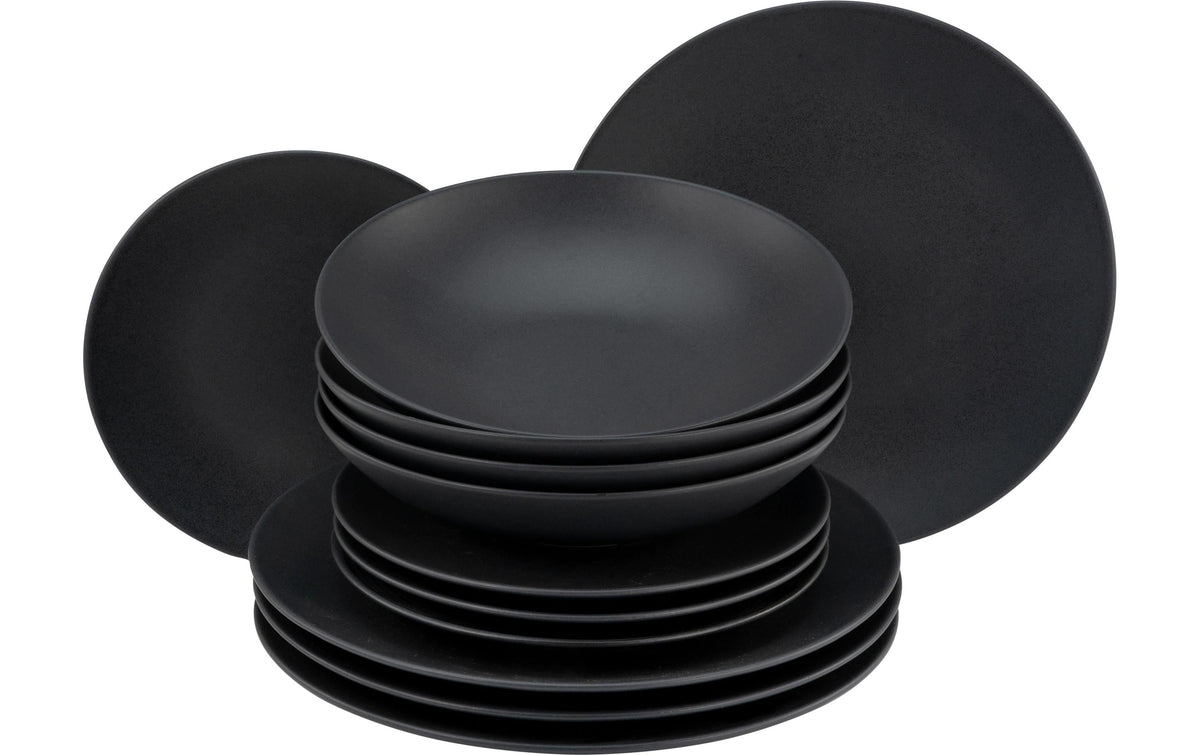 CreaTable Soft Touch Black Tellerset 12-tlg. Steinzeug