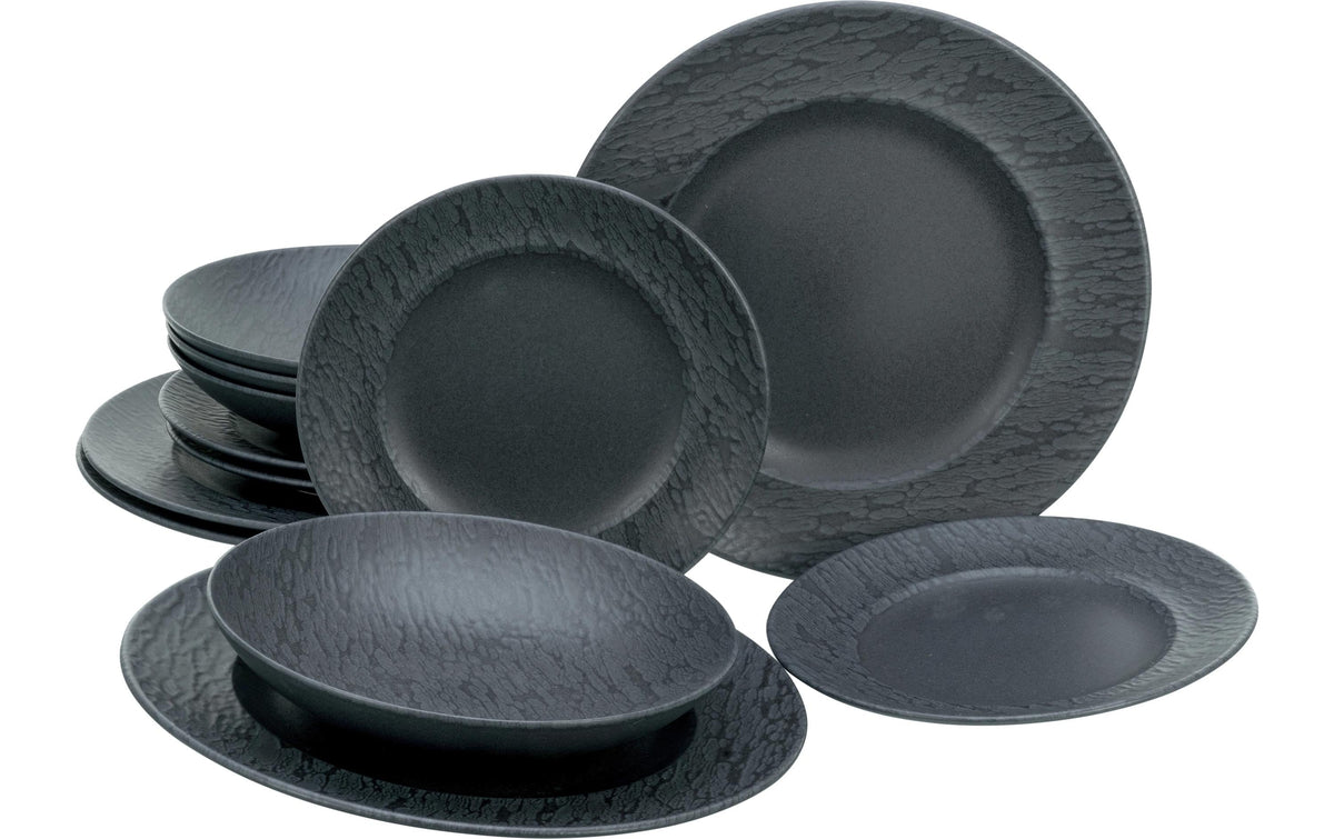 CreaTable Schiefer Black Tellerset 12-tlg. Steinzeug