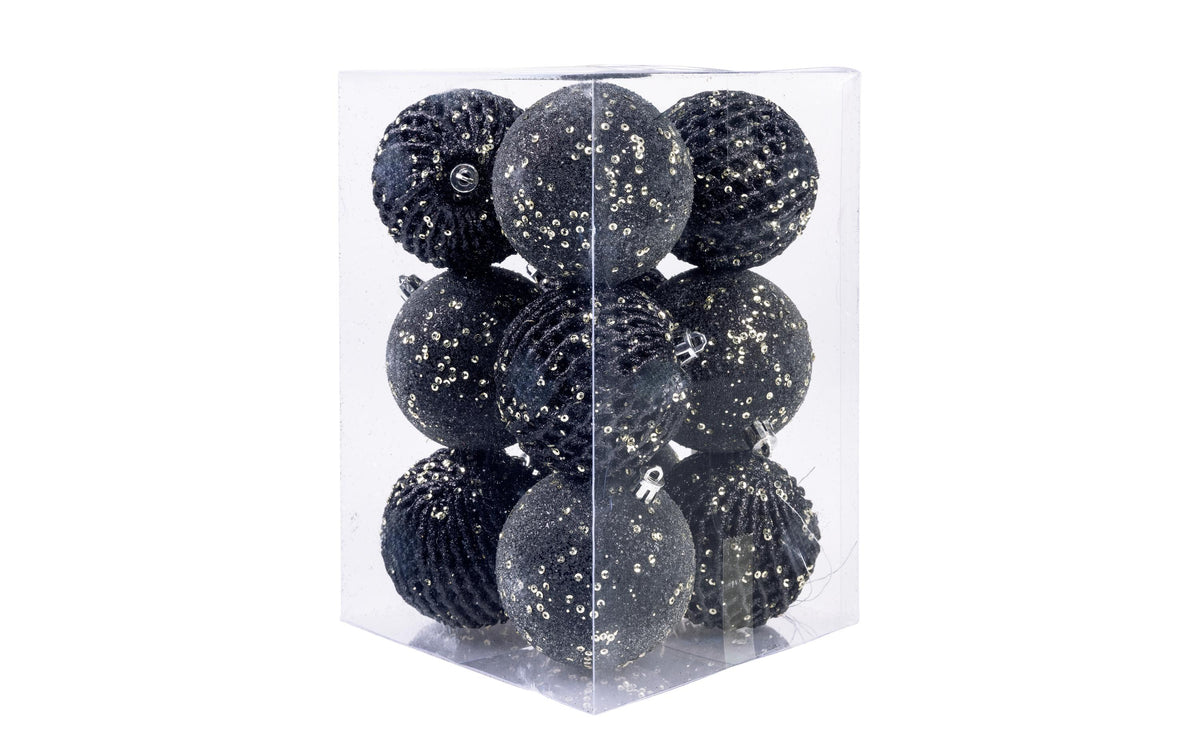 COCON Weihnachtskugeln schwarz, 12 Stk. Kunststoff, D: 8cm