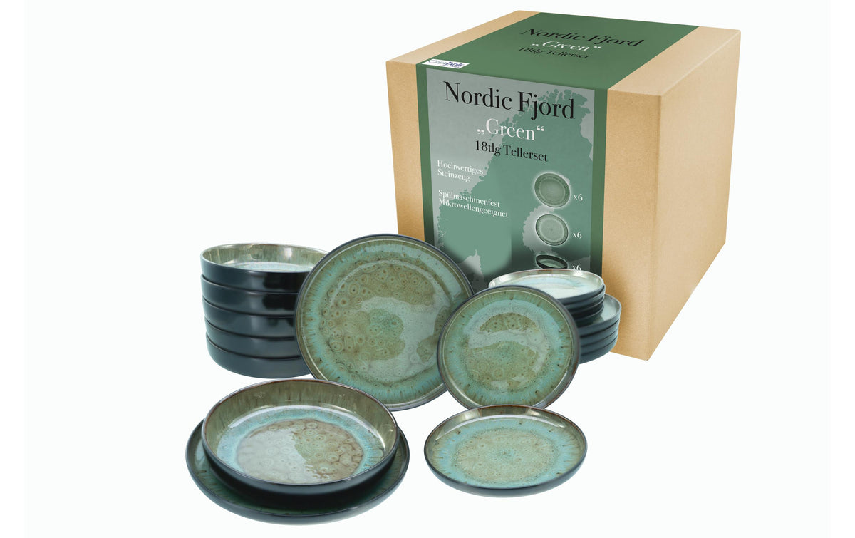 CreaTable Nordic Fjord Green Tellerset 18-tlg. Steinzeug