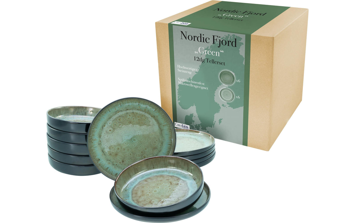CreaTable Nordic Fjord Green Tafelservice 12-tlg. Steinzeug