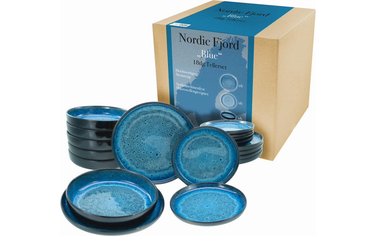 CreaTable Nordic Fjord Blue Tellerservice 18-tlg. Steinzeug