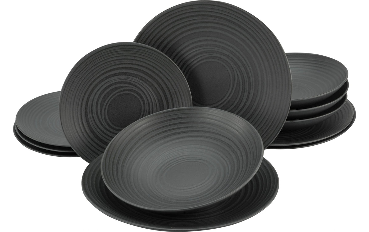 CreaTable Lava Stone Black Tellerset 12-tlg. Steinzeug