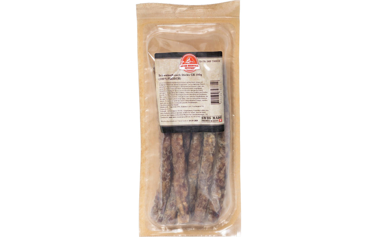 Swiss Mountain Petfood Schweinefleisch Sticks CH, 100g