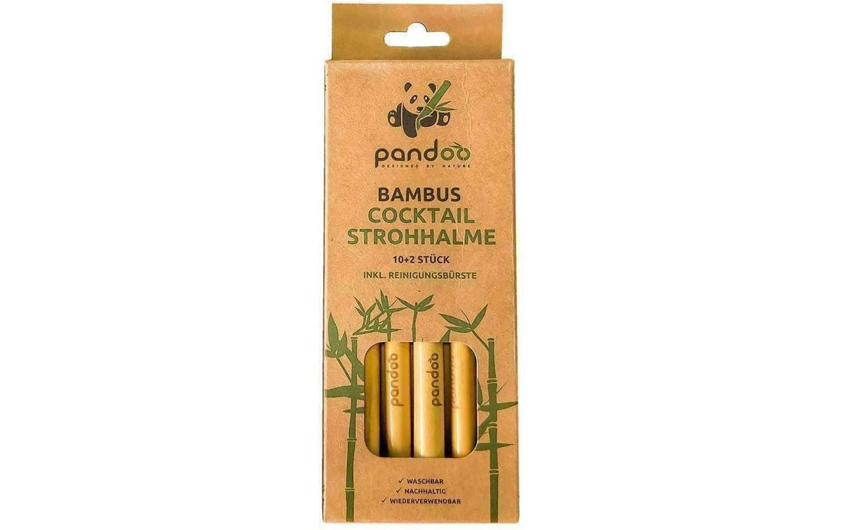 pandoo Trinkhalme Cocktail Mehrweg,12 Stück Bambus, Länge: 14 cm