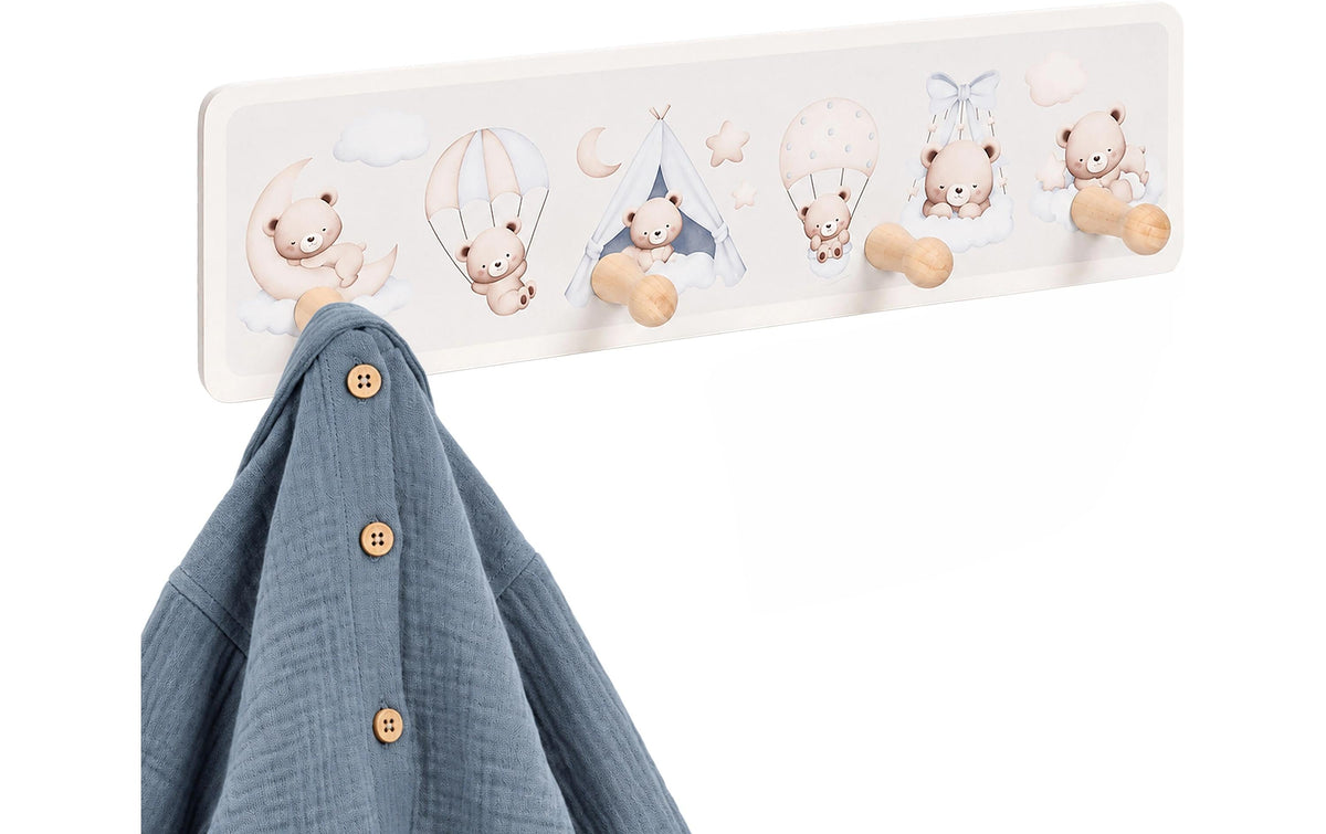 Relaxdays Kindergarderobe Bären 10 x 38 cm, 4 Haken