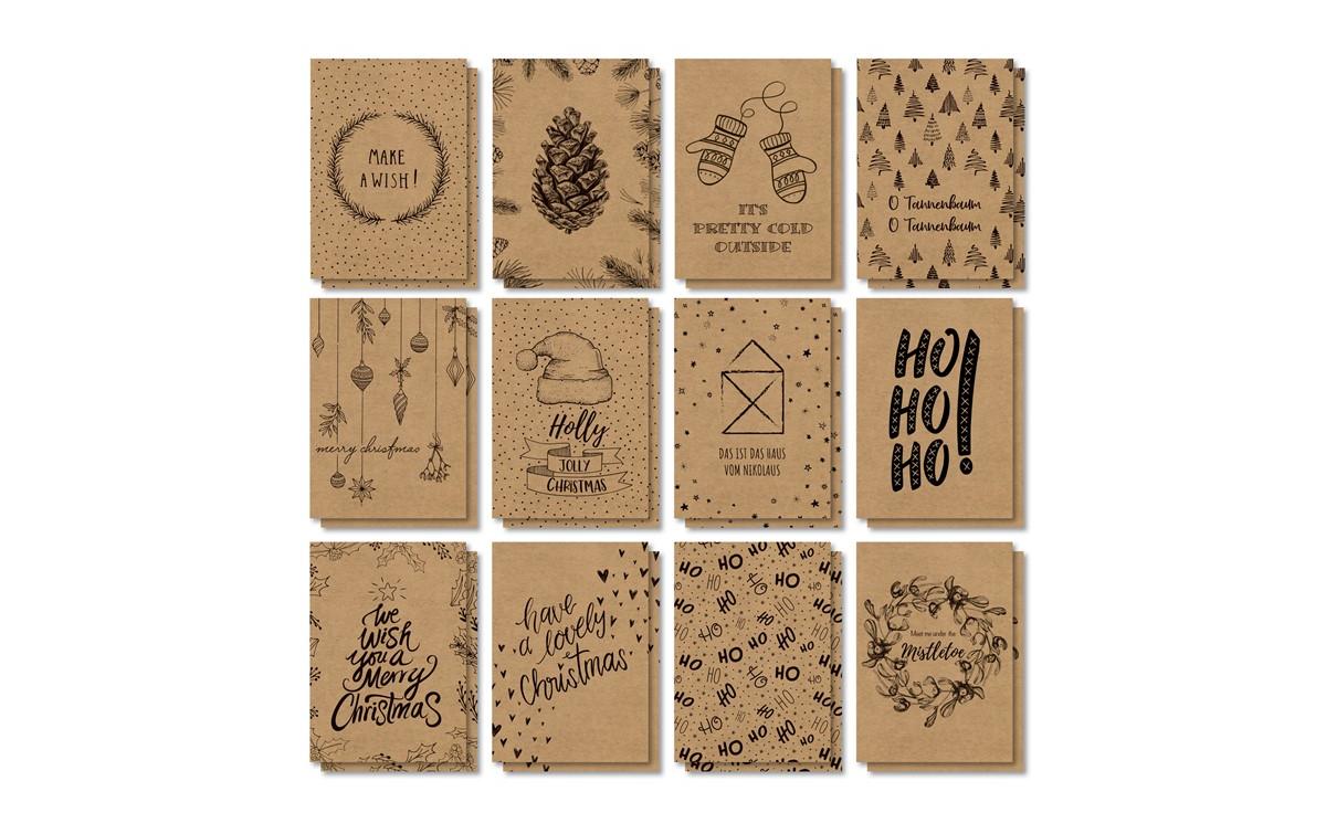 Sigel Postkarten Set, Natural Christmas Laser/Copy, Kraftpapier, A4, 225g, 24 ST