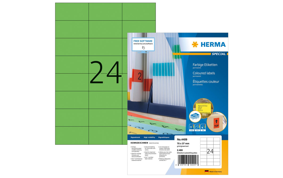 HERMA Special Etiketten Farbige, A4, 70 x 37 mm, grün, permanent