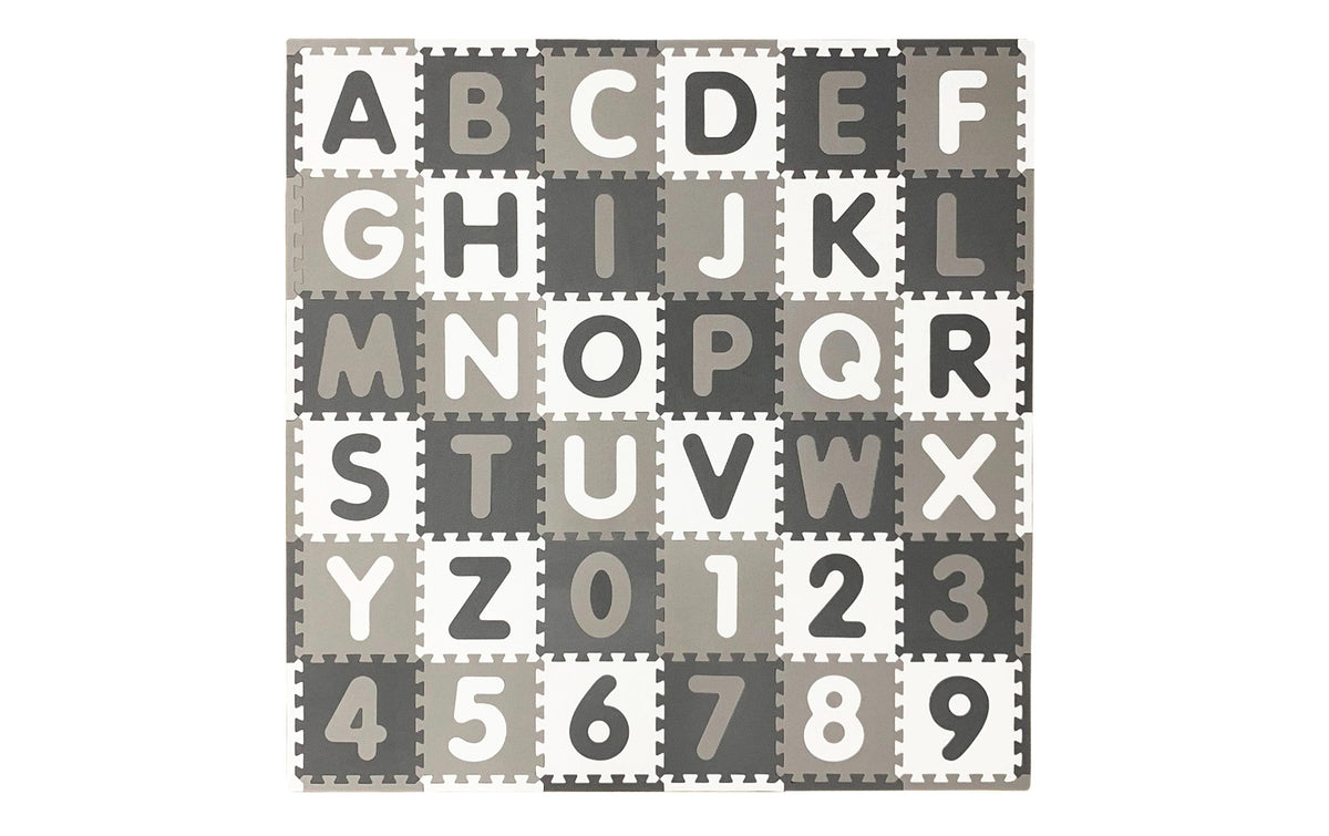 Tadu Puzzlematte 180x180x1 cm Alphabet/Nr grau, 30x30cm EVA