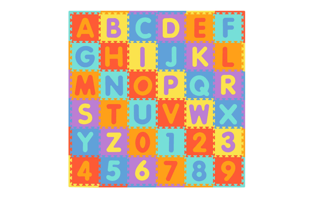 Tadu Puzzlematte 180x180x1 cm Alphabet/Nr farbig, 30x30cm EVA