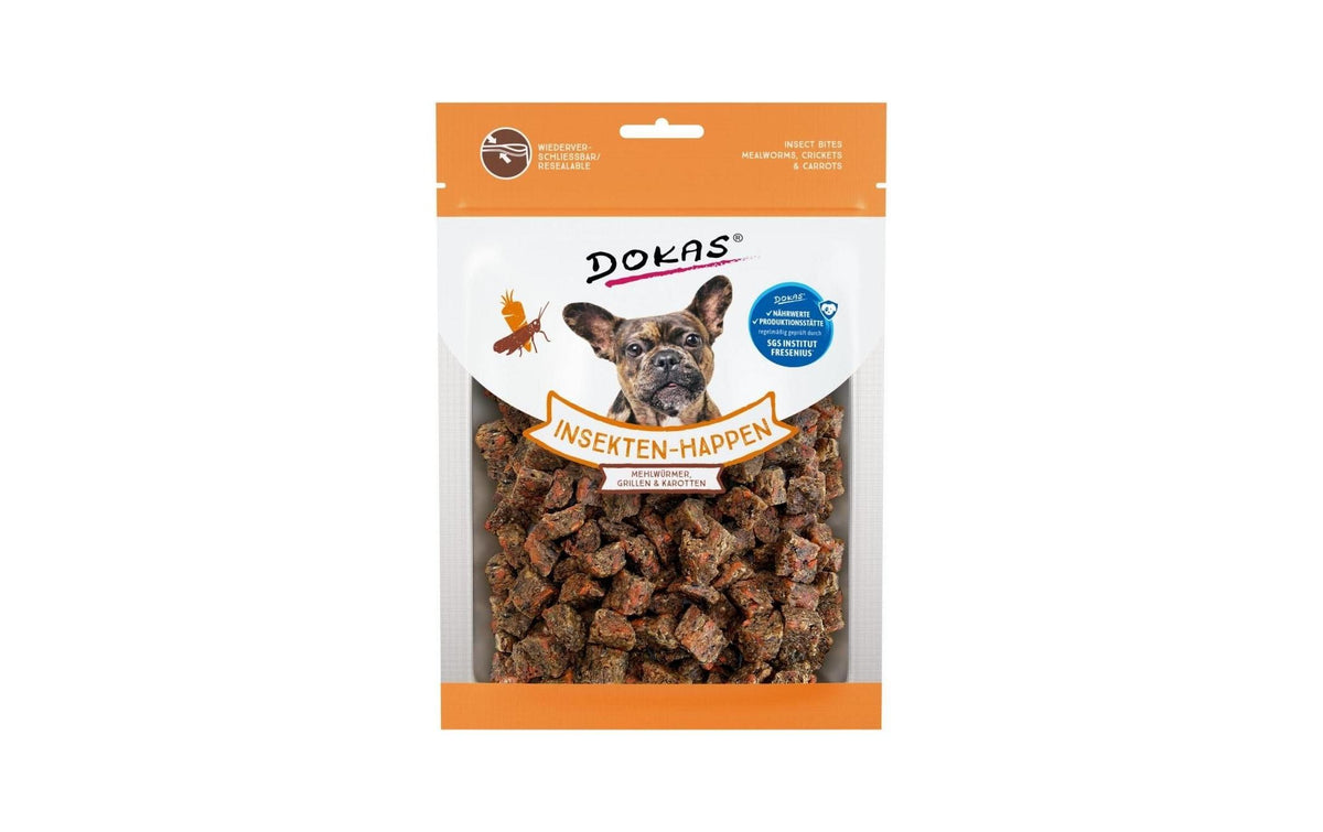 Dokas Dog Snack Btl. Insekten-Happen Mehlwürmer, Grillen, Karotte 100g