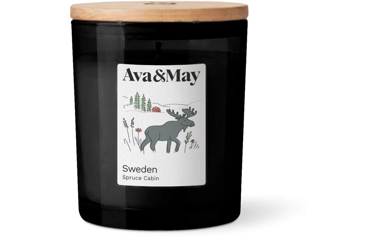 AVA & MAY Duftkerze Schweden, 220 gr Brenndauer 56h, 100% pflanzlicher Wachs