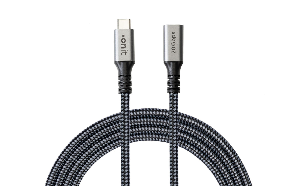 onit USB-Extension-Kabel 1m USB3.2 / 240W / 20G /4K@60Hz / schwarz grau