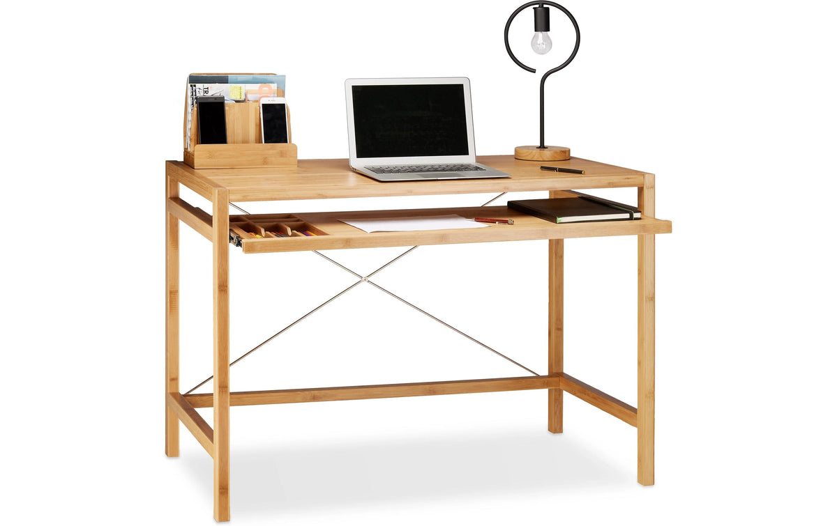 Relaxdays Computertisch Holz, mit Tastaturauszug