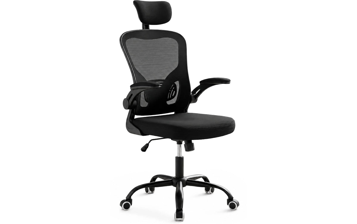 Relaxdays Bürostuhl ergonomisch schwarz, mit Kopfstütze