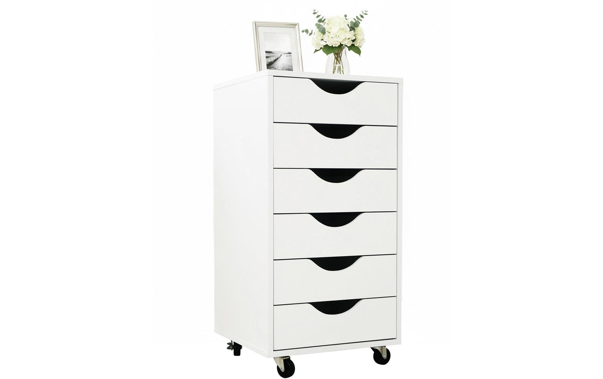 Relaxdays Rollcontainer mit 6 Schubladen weiss, 78x40x40cm (HxBxT)