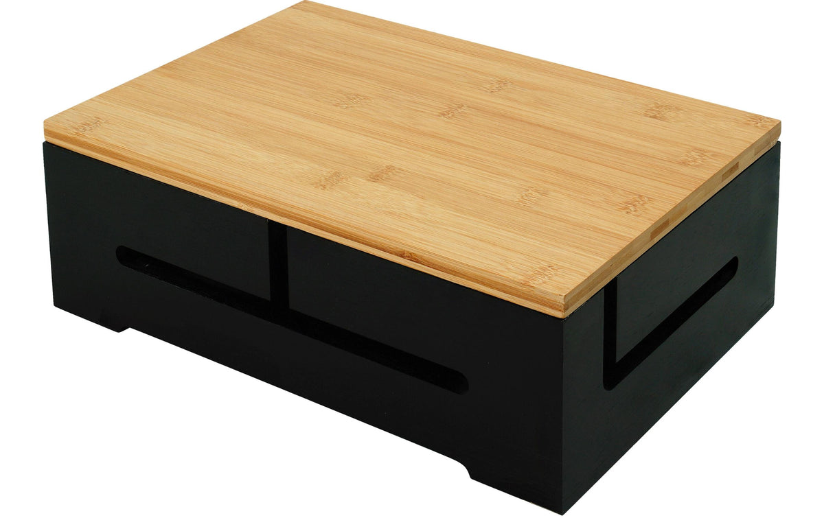 Relaxdays Kabelbox Bambus mit Magnetdeckel hellbraun, schwarz, 11x32x22cm (HxBxT)