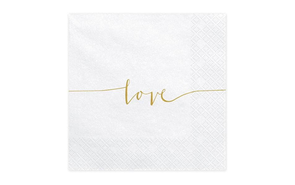 Partydeco Servietten Love Weiss Gold 33 x 33 cm Papier