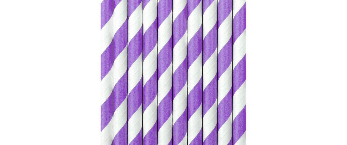 Partydeco Strohhalme gestreift Papier, Lila, 19.5 cm 10 Stk.