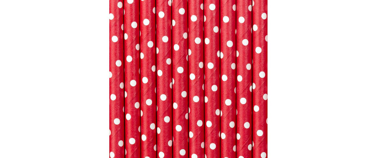 Partydeco Strohhalme gepunktet Papier Rot, 19.5 cm