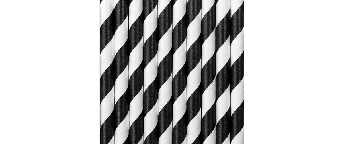 Partydeco Strohhalme gestreift Papier, Schwarz Weiss 19.5 cm