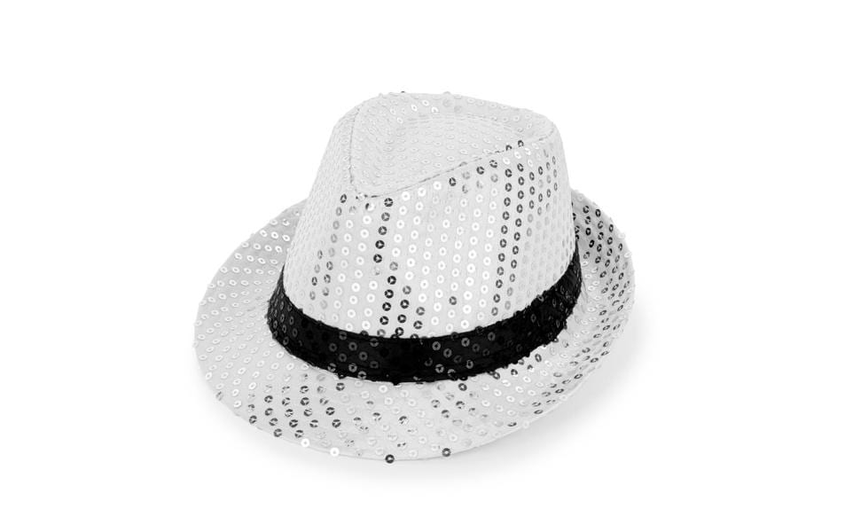Partydeco Paillettenhut Silber, mit schwarzem Band, 27 cm