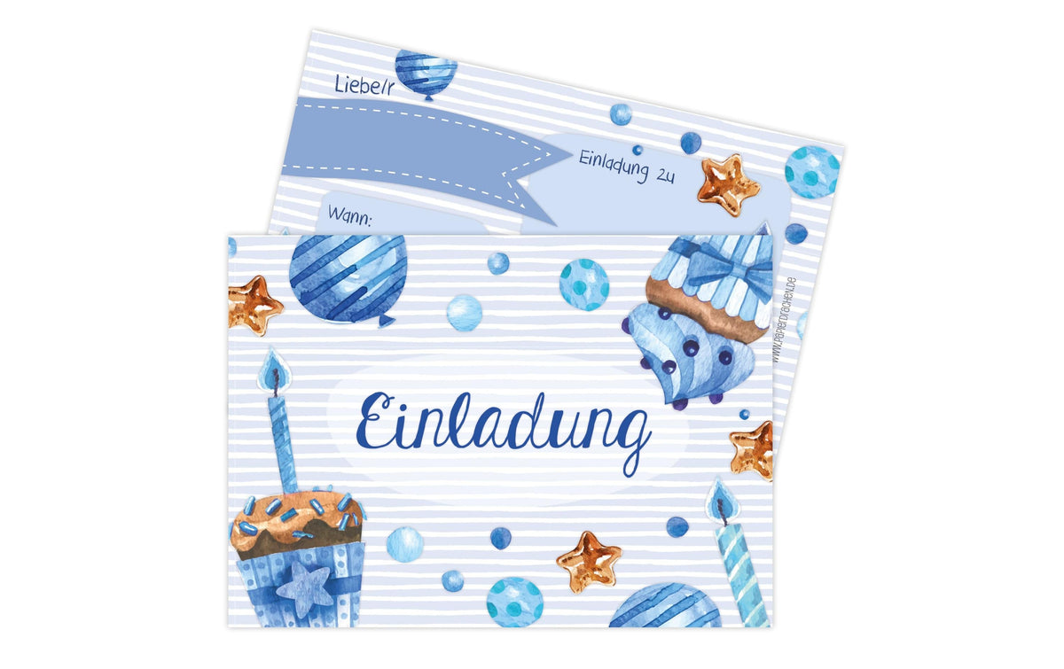 Papierdrachen Törtchen blau, Einladungskarten DIN A6