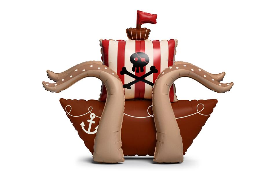 Partydeco Folienballon Piratenschiff 120 x 91 cm, 1 Stk, inkl. Strohhalm