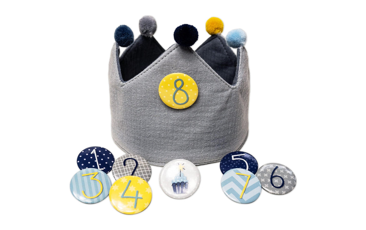 Papierdrachen Geburtstagskrone Musselin Blau-Grau
