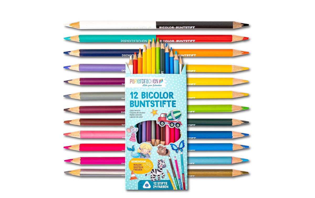 Papierdrachen Bicolor Buntstifte 12 Stück 24 Farben Sechskantig