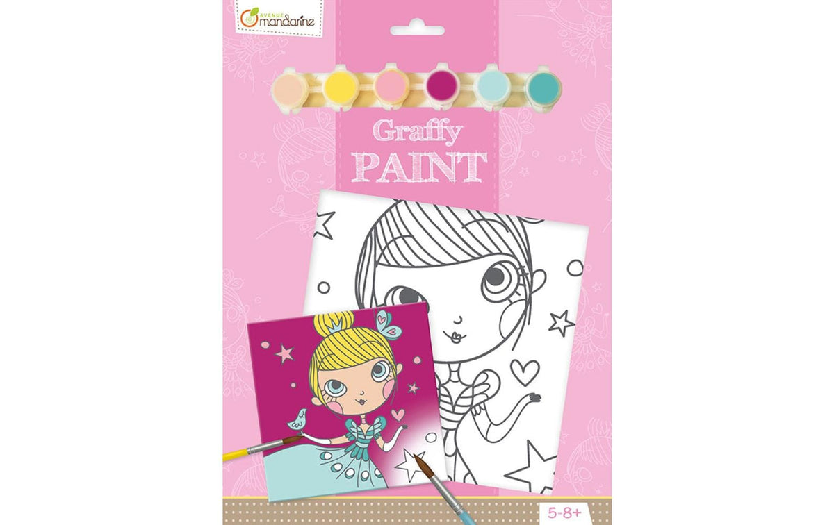 Avenue Mandarine Graffy Paint Prinzessin 20x20 cm, 6 Farben, 1 Pinsel