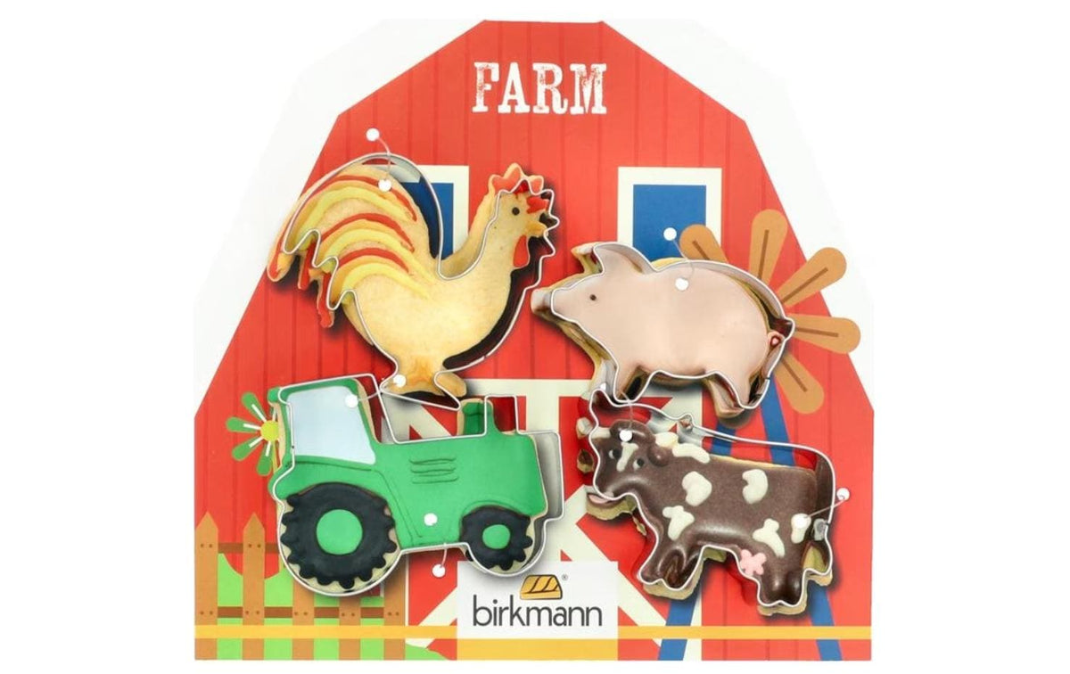 RBV Birkmann Ausstecher-Set "Farm" Edelstahl, Traktor, Hahn, Schwein und Kuh