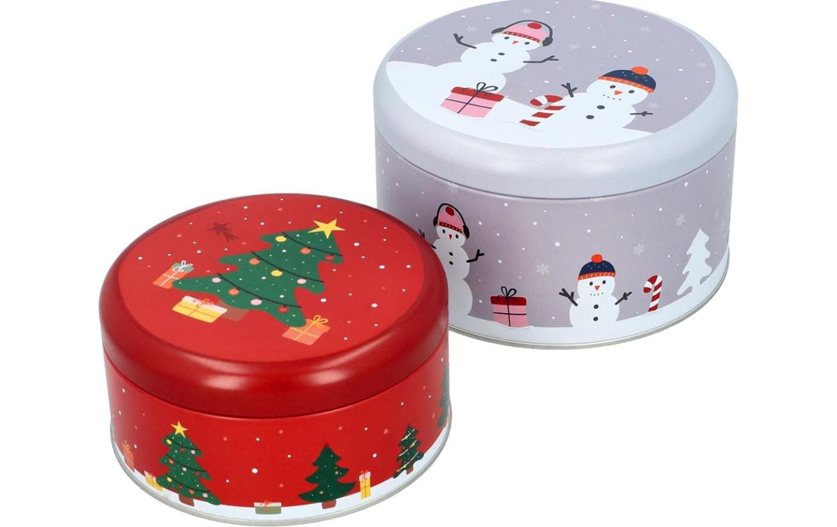 RBV Birkmann Gebäckdosen-Set Winter Market rund Weissblech, S Ø12x6cm, M Ø14x8 cm
