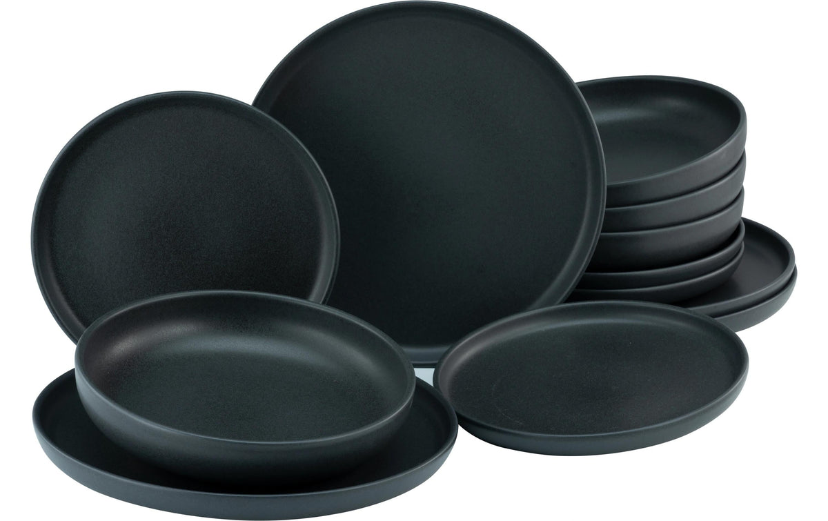 CreaTable Uno Black Tellerset 12-tlg. Steinzeug
