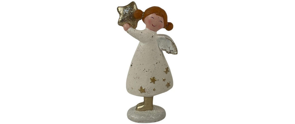 Schneider Engel mit Stern Polyresin, Weiss-Gold