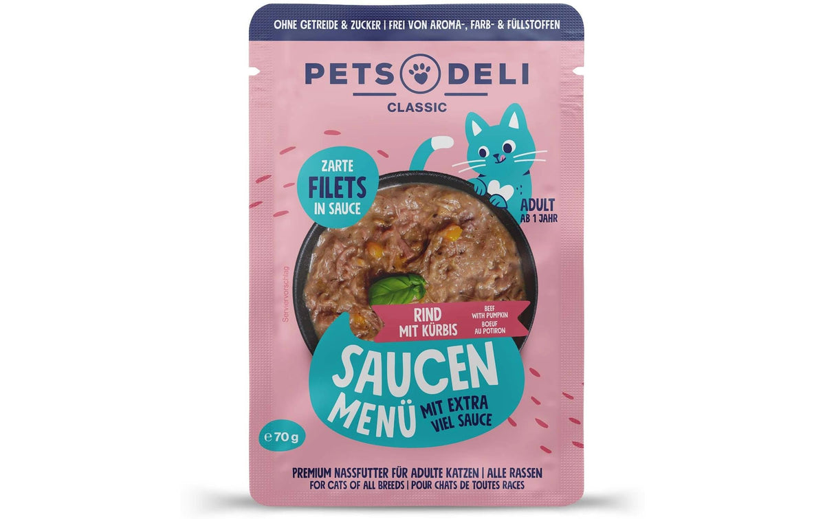 Pets Deli Cat NF Pouch Saucen Menü Rind, Kürbis 70g