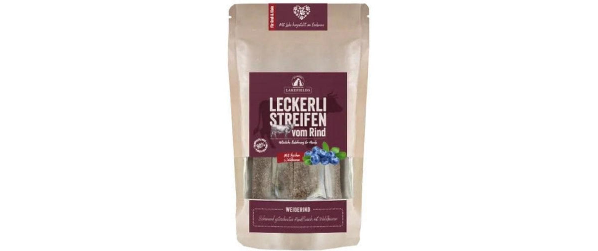 Lakefields Dog Snack Trockenfleisch Streifen Weiderind, 90% Frischfleisch, 150g