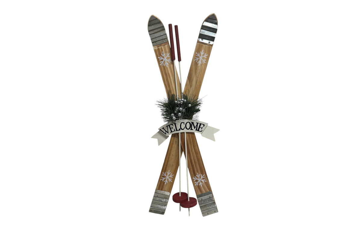Dameco Aufsteller Ski mit Skistöcken MDF Pinie, 6x20x46 cm (LxBxH)