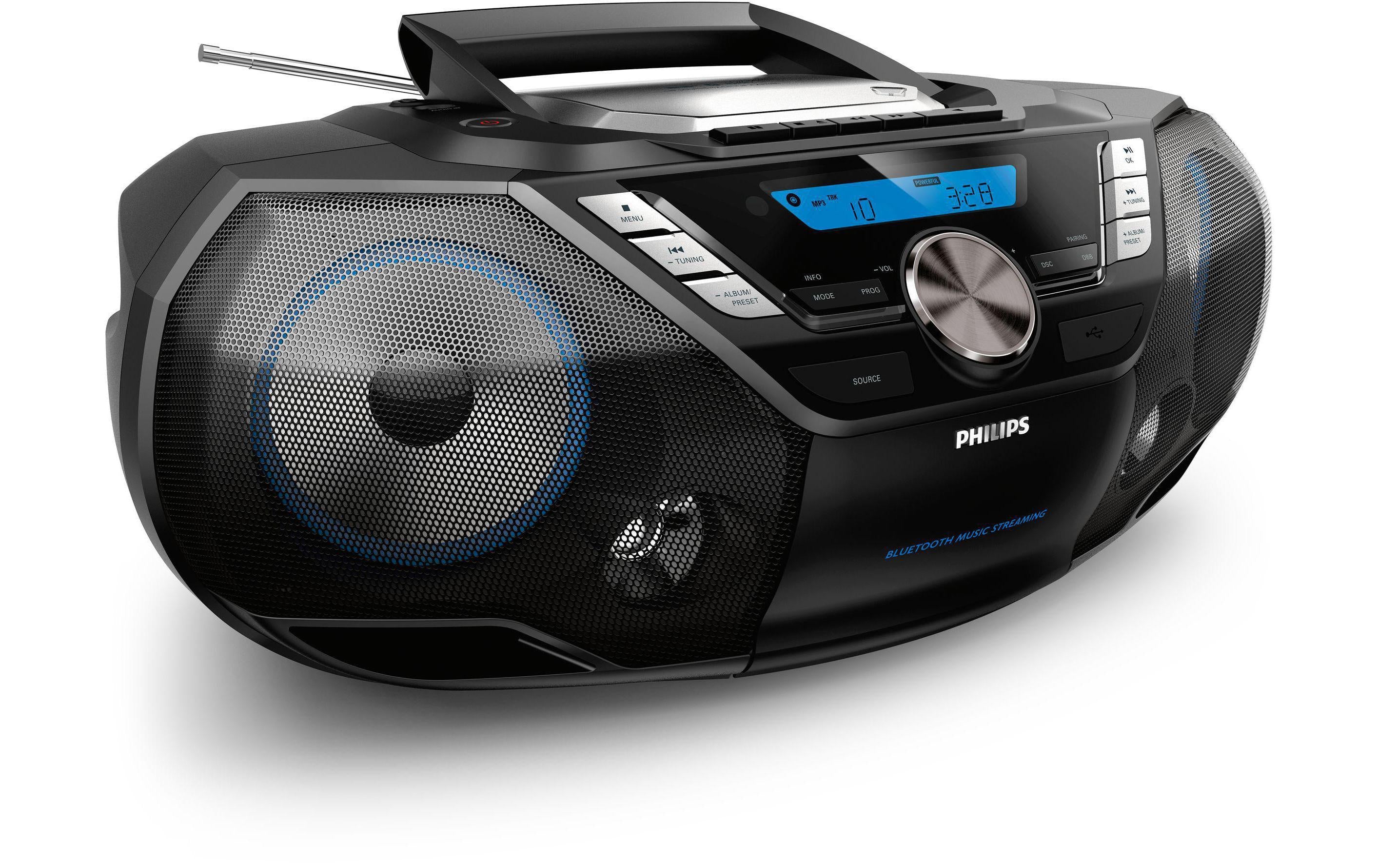 Philips AZB798T/12, Mobiler CD-Player Bluetooth, CD, DAB+ und UKW, Kassette