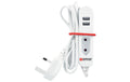 Steckdosenleiste Travel Station 1xEU-Dose 2xUSB 2.4A, UK Stecker, 1.5m Kabel, weiss