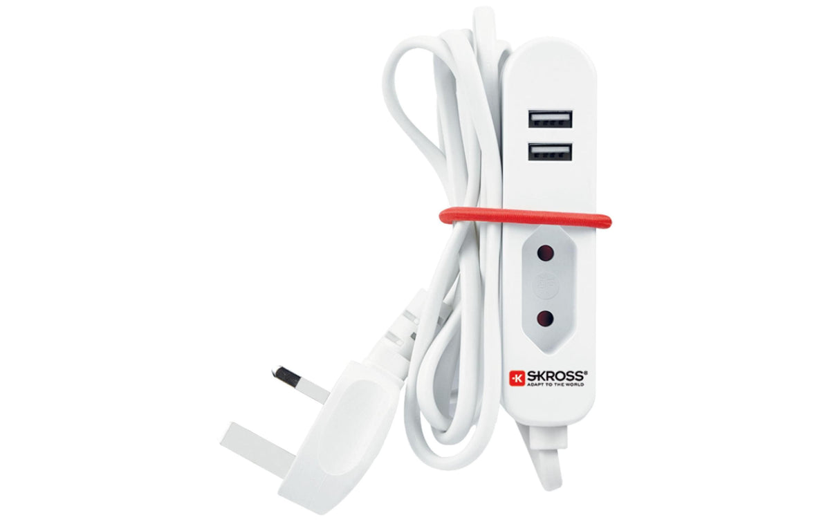 Steckdosenleiste Travel Station 1xEU-Dose 2xUSB 2.4A, UK Stecker, 1.5m Kabel, weiss