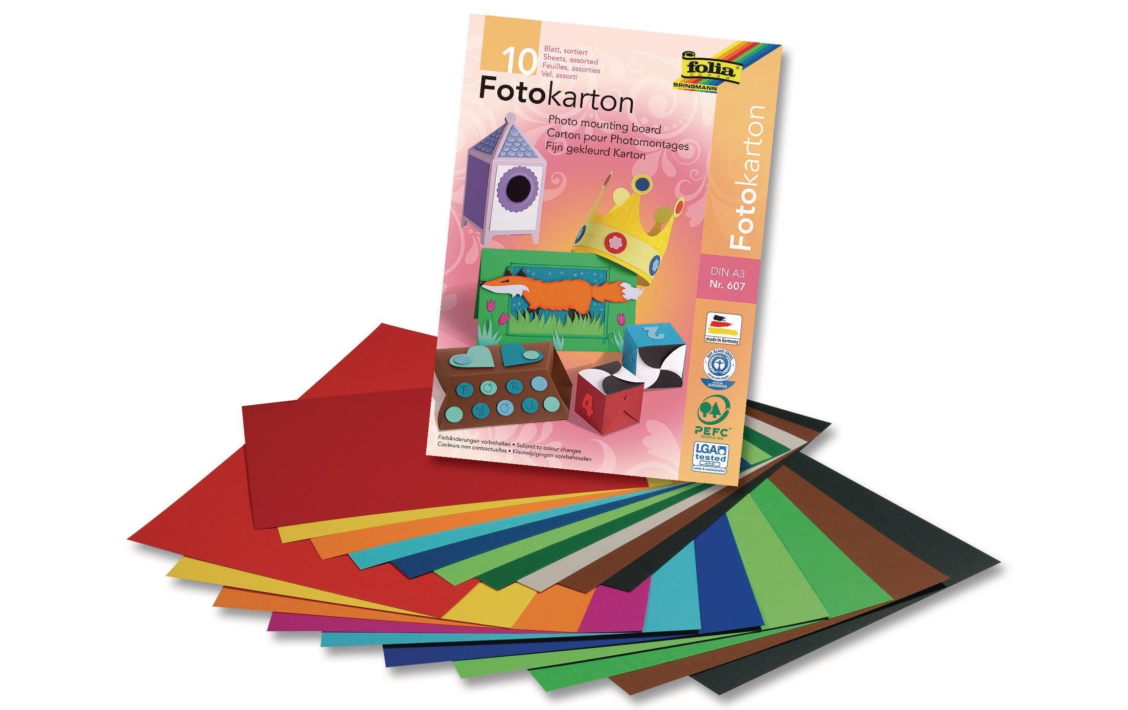 Folia Fotokartonblock A3 10 Blatt, 10 Farben