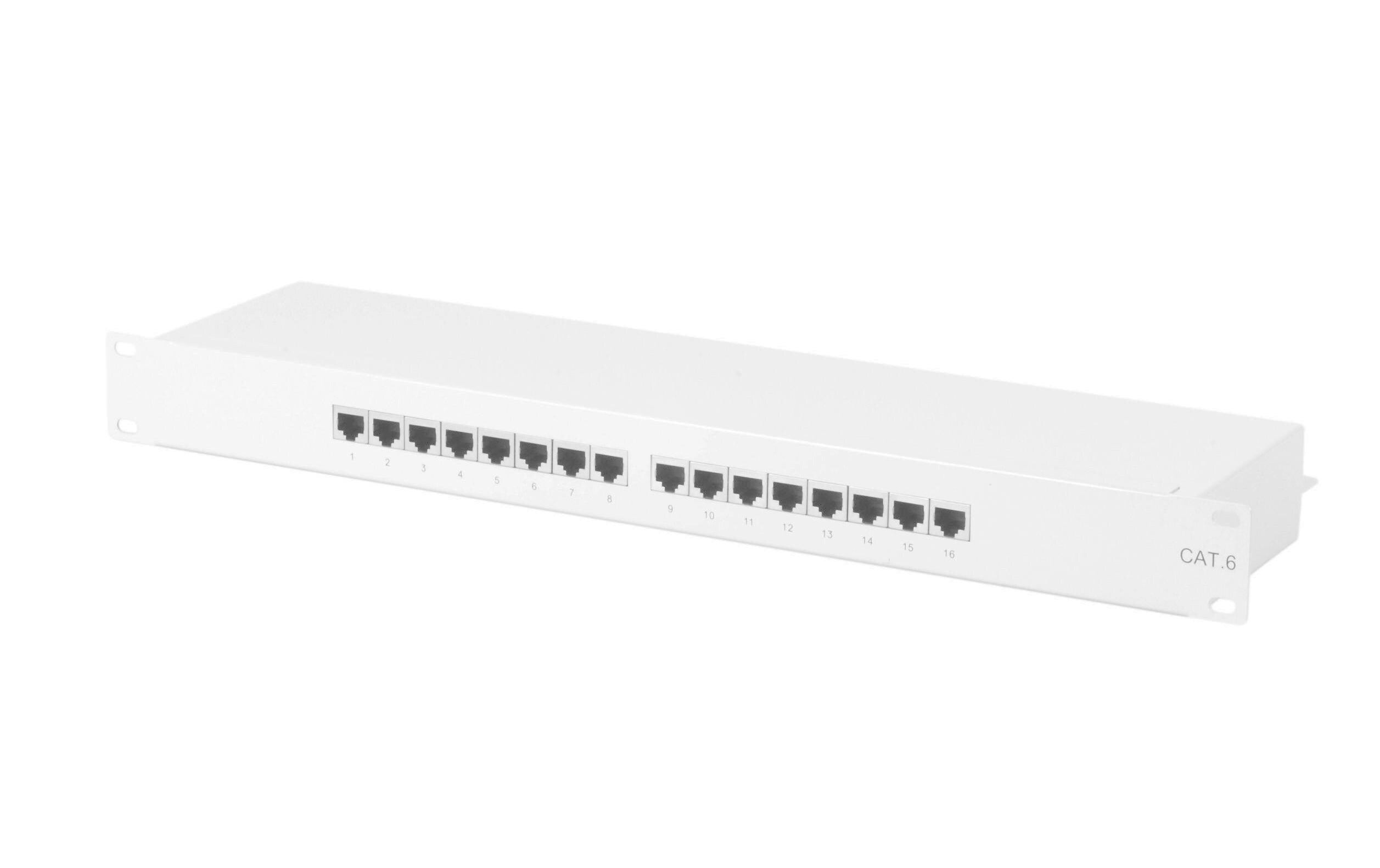 equip 19" Patchpanel: 16 Port, 1HE, grau Cat.6, zu 19" Serverschrank