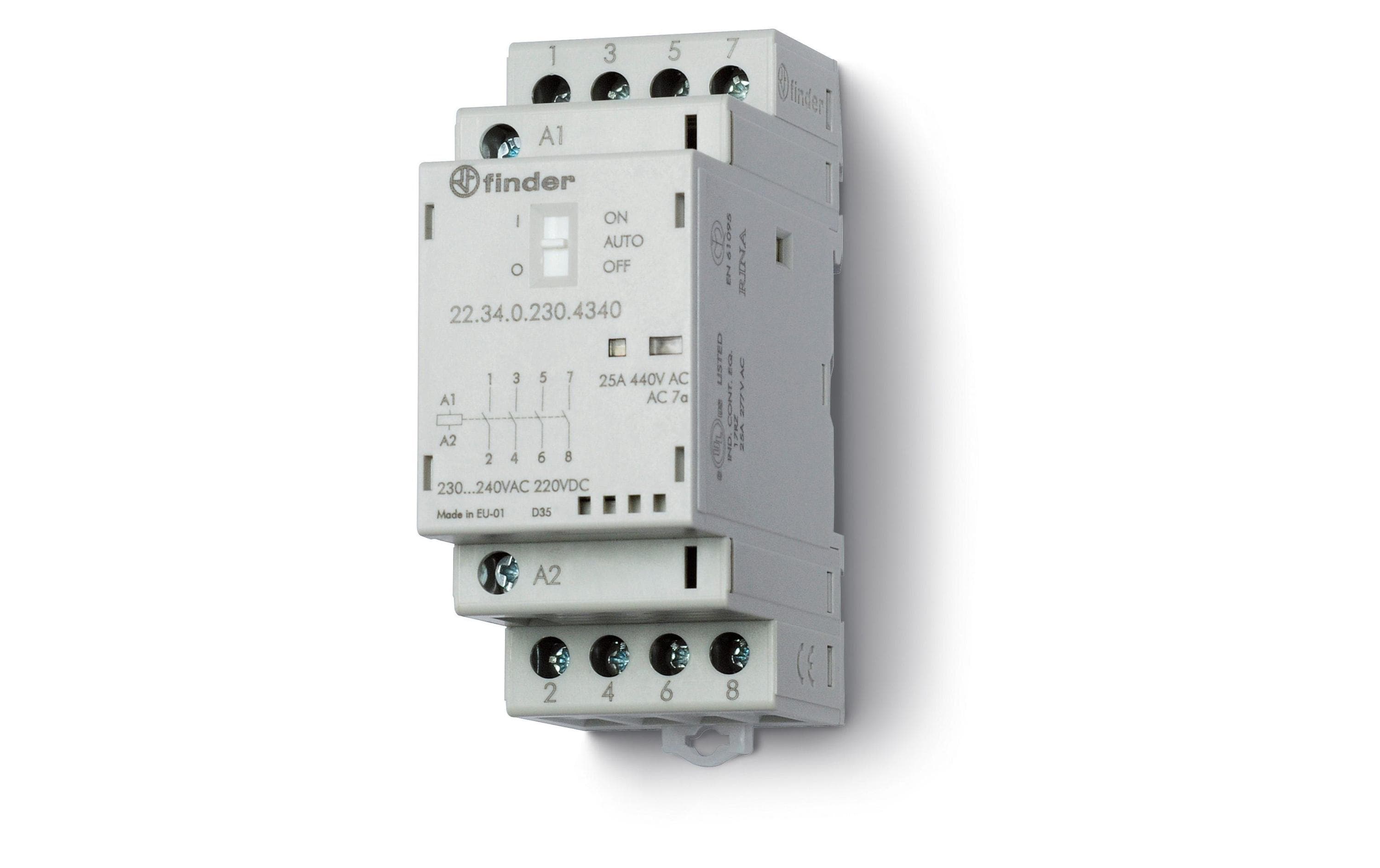 Finder Installationsschütz 25A 24V 4 Schliesser, Auto-On-Off