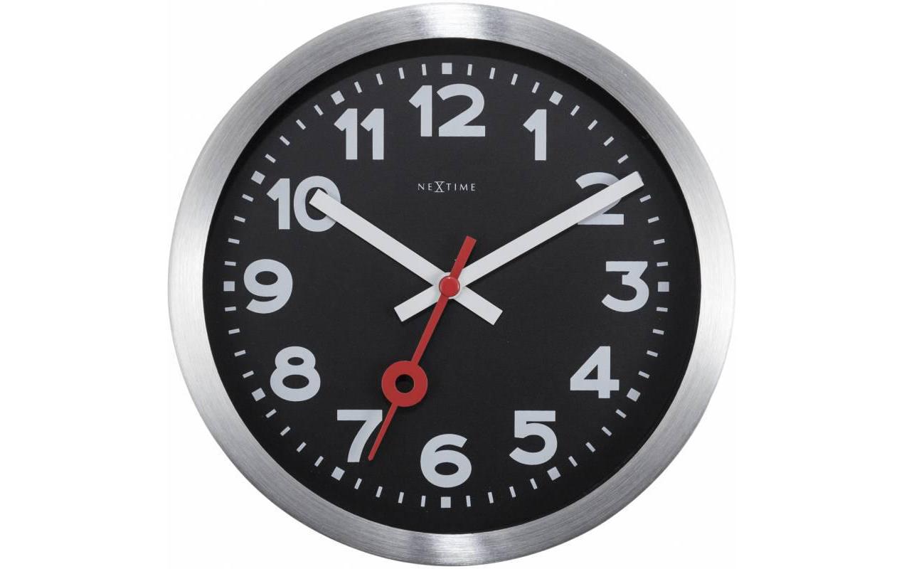 NexTime Wanduhr Station Schwarz 35cm Durchmesser 35 x 4.5 cm
