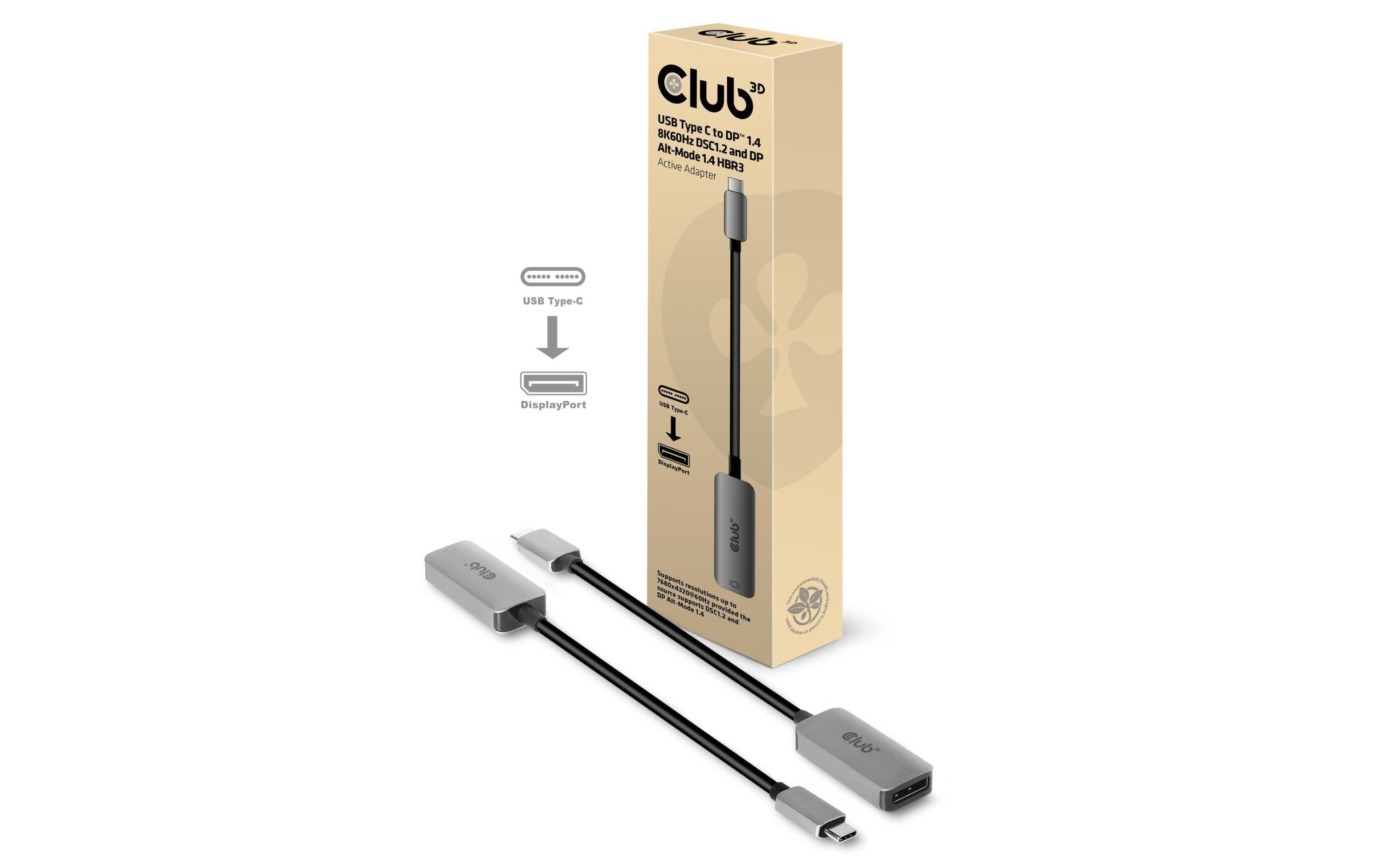 Club 3D, USB Typ C to DisplayPort 1.4 8K Typ-C auf DP 1.4 8K30Hz HBR3