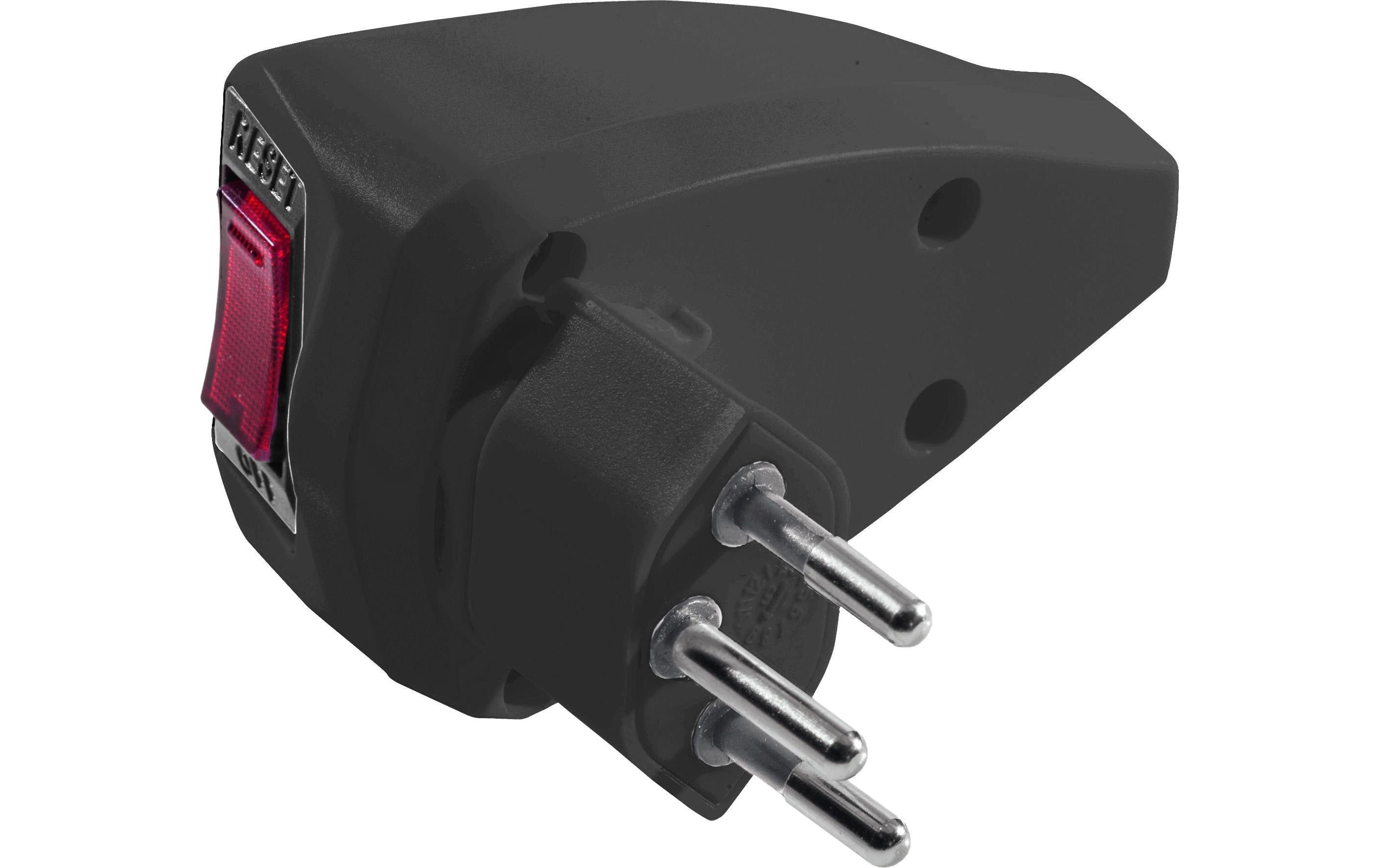 STEFFEN Reset Stecker T12 schwarz mit Resetschalter für Überstromschutz