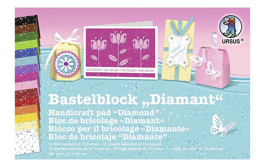 URSUS Designpapier Diamant 300 g/m2 15 Blatt/Farben, 23 x 33 cm