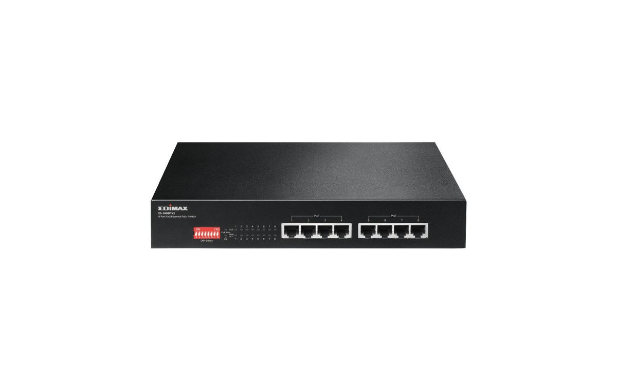 Edimax ES-1008P V2: 8 Port FE PoE+ Switch 8xPoE+,  Desktop, 130 Watt PoE, Lüfterlos